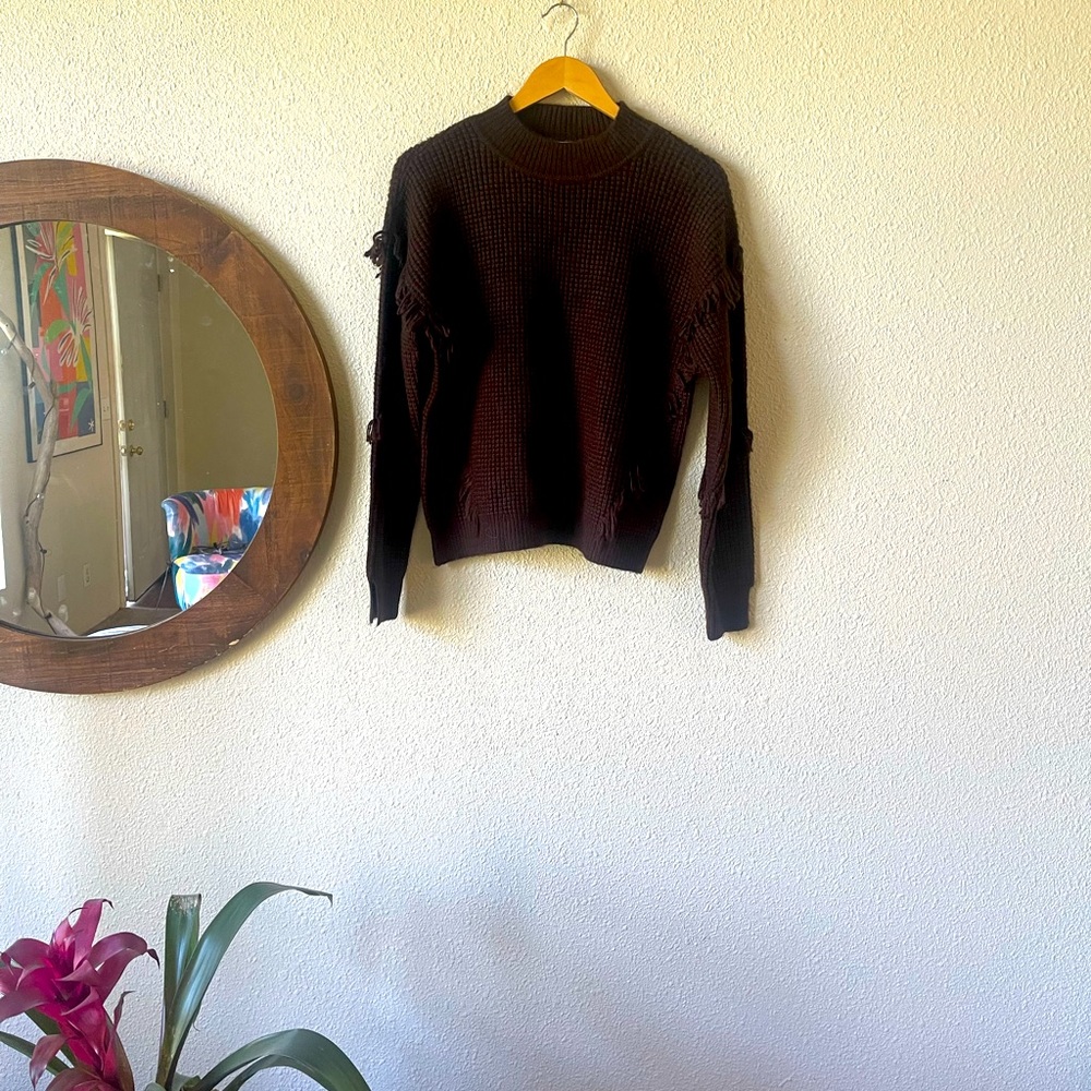 Micheal KORS chocolate brown Fringe sweater size M Brand New